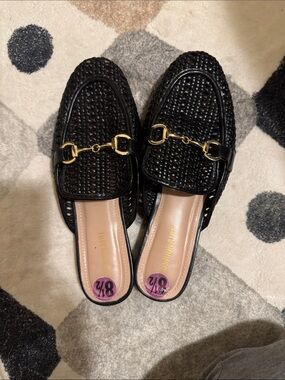 Cushionaire Black Woven Slip-On Loafers with Gold Bit Accent
